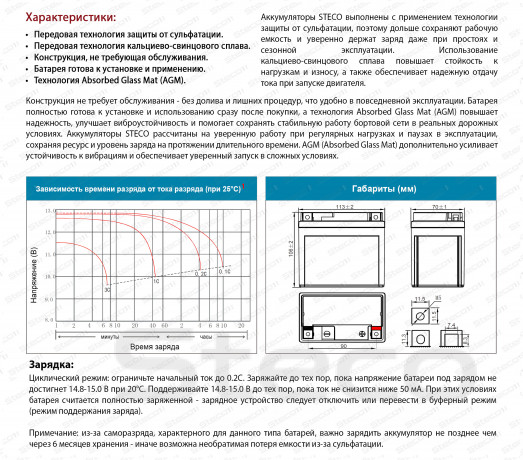 Аккумулятор MOTO AGM 80A 5Ah R+