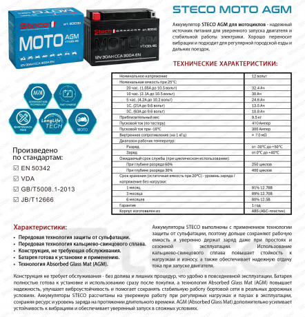 Аккумулятор MOTO AGM 300A 30Ah R+